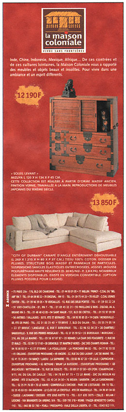 Publicité Maison Coloniale 1999